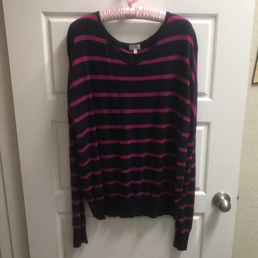 Navy blue and pink stripe sweater